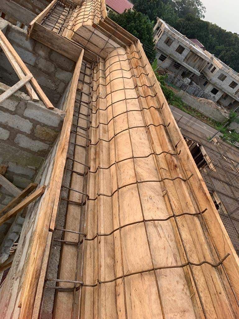 Reinforced concrete column formwork on site
